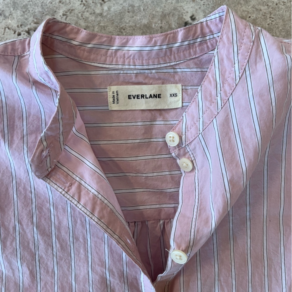 Everlane Relaxed Striped Shirt Dress in Ultrasoft Cotton, Pink/White, XXS - Picture 7 of 12